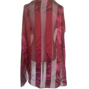 Vintage Silk Oscar De La Renta Scarf Burgundy Red Roses & Stripes Signed 34”x34”